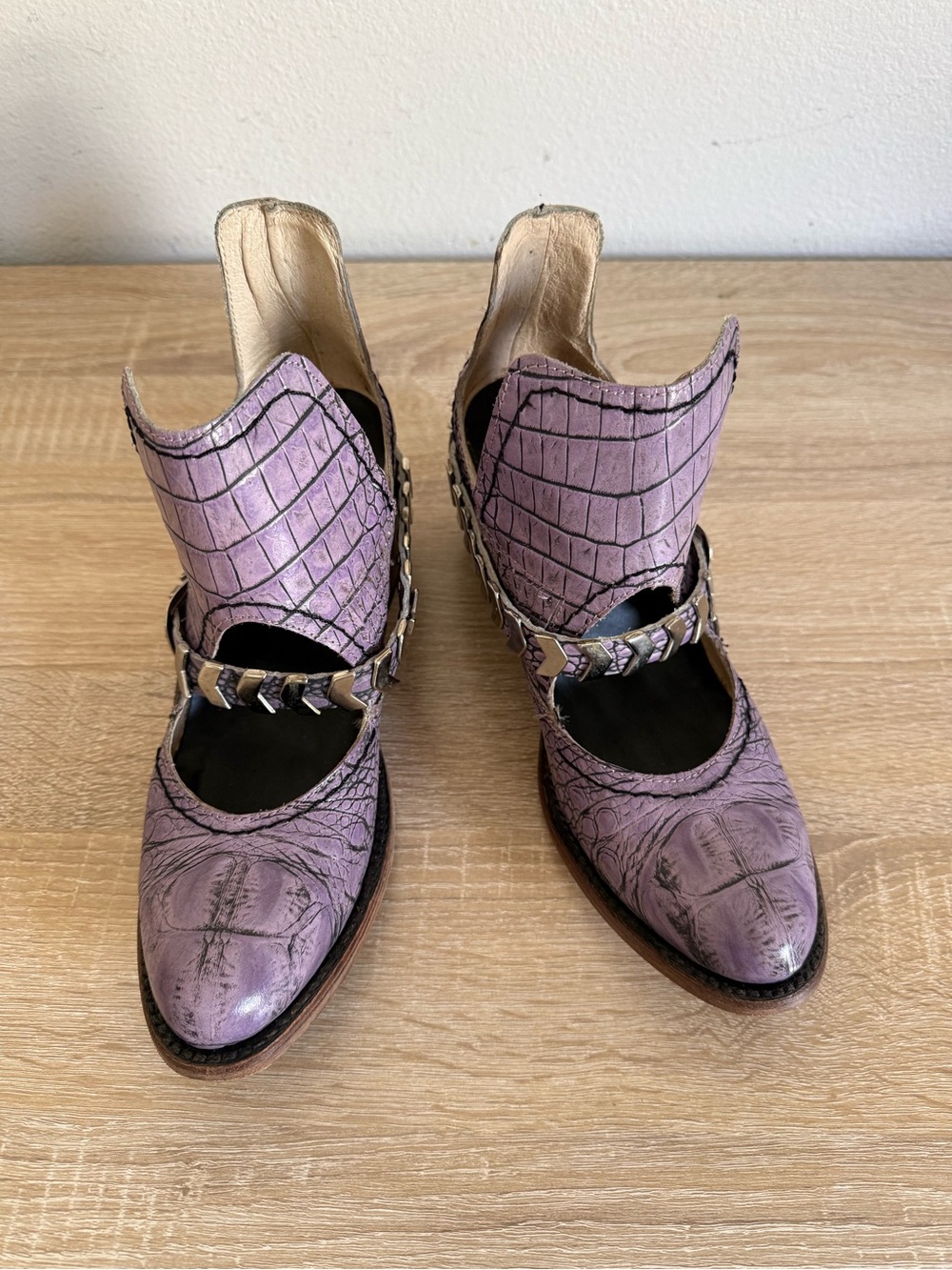 Freebird by Steven Blade purple croco ankle booties Sz 8 - Picture 4 of 9